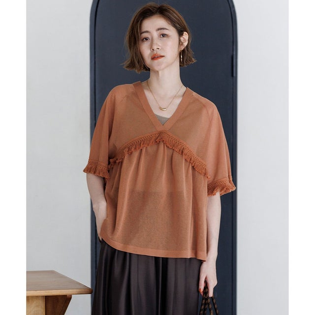 フリンジディテール ニット （キャメル系）
