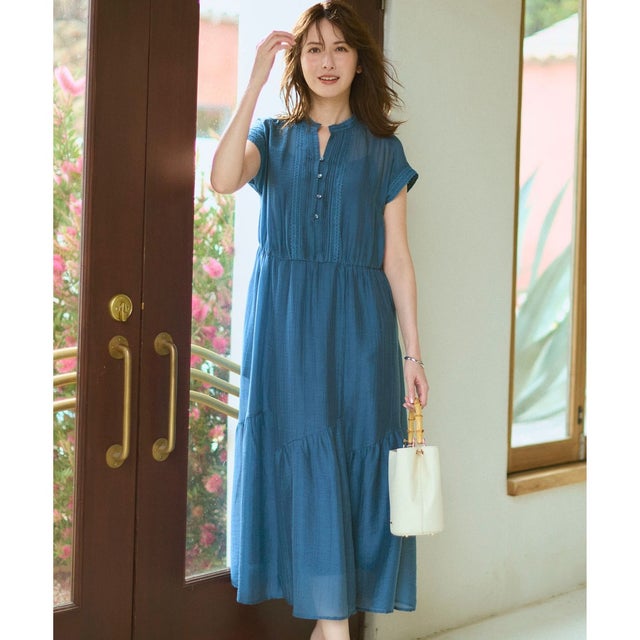 【WEB&一部店舗限定】シアーワッシャー レース ワンピース （ロイヤルブルー系）
