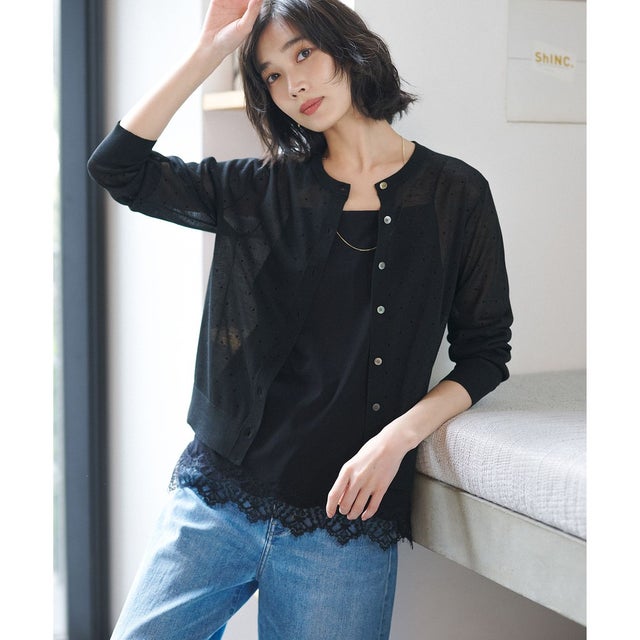 【WEB&一部店舗限定カラーあり】シアードット クルーネック カーディガン （ブラック系）