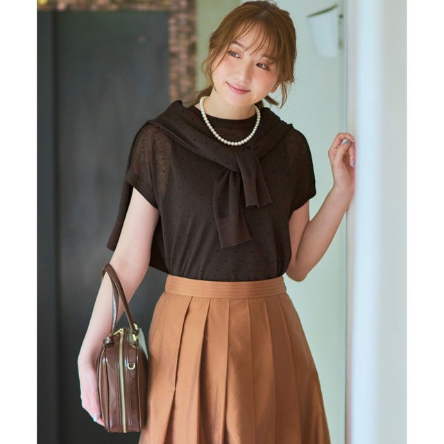 【WEB&一部店舗限定カラーあり】シアードット フレンチスリーブ ニット （ダークブラウン系）
