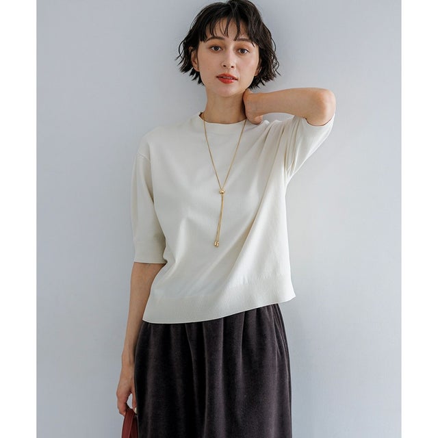 セミマットフリゼ リラクシー ニット Tシャツ （アイボリー系）