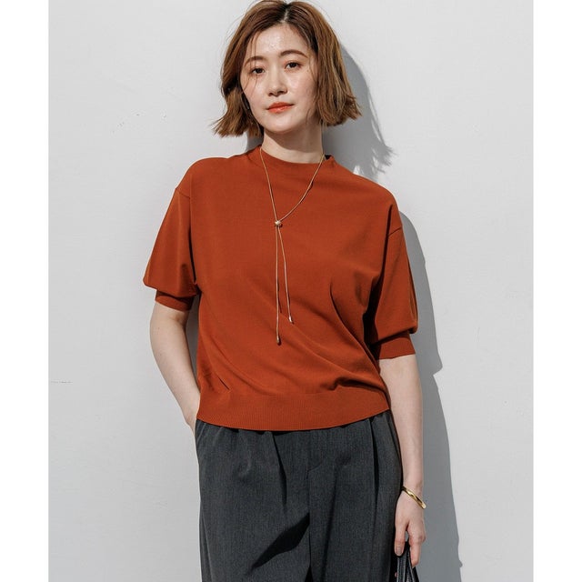 セミマットフリゼ リラクシー ニット Tシャツ （ライトオレンジ系）