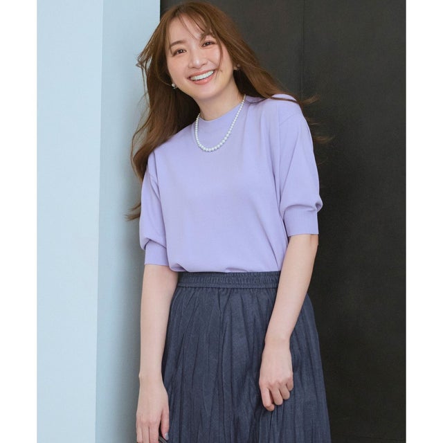 セミマットフリゼ リラクシー ニット Tシャツ （ライラック系）