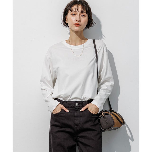 リラクシーシルエット ロゴ刺繍 ロング Tシャツ （オフ×オフ）