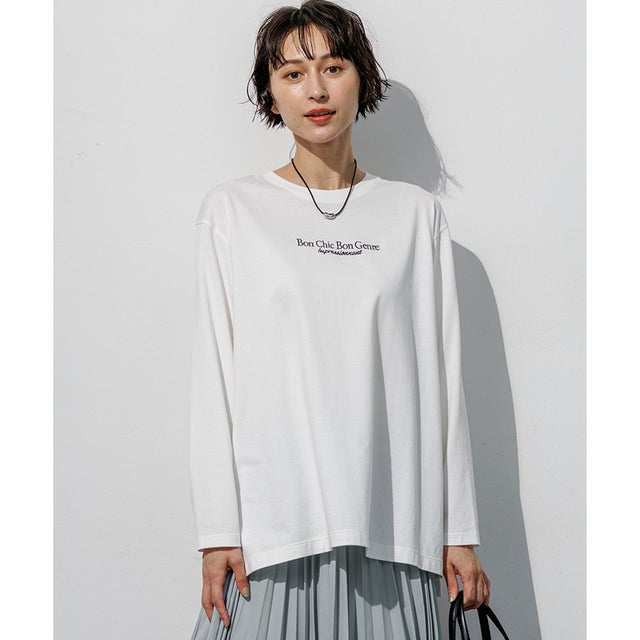 リラクシーシルエット ロゴ刺繍 ロング Tシャツ （オフ×スレート）