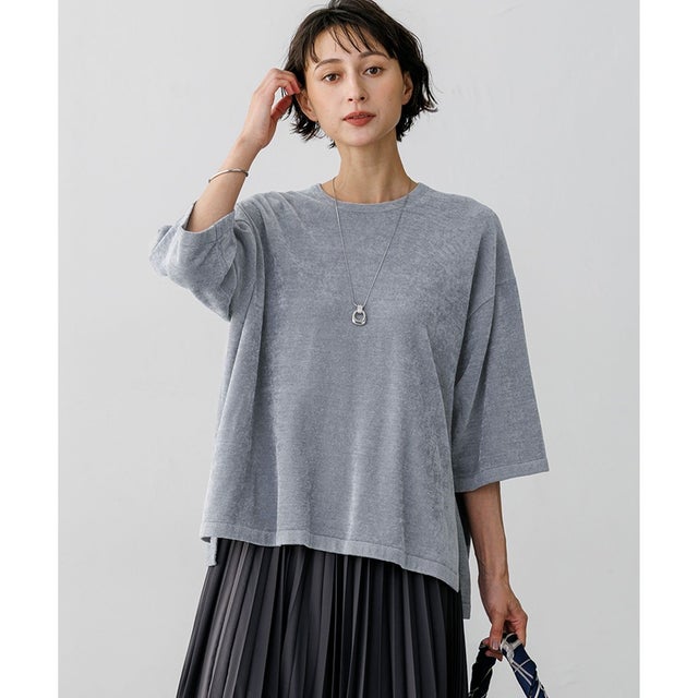 【SLOW/一部店舗限定】マットベロア ニットプルオーバー （ブルーグレー系）