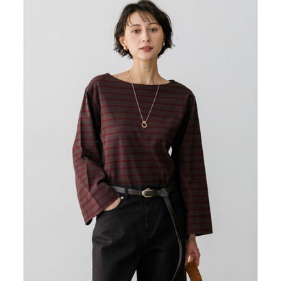 【SLOW/一部店舗限定】ワイドスリーブ Tシャツ （ダークブラウン×ボルドー系）｜詳細画像