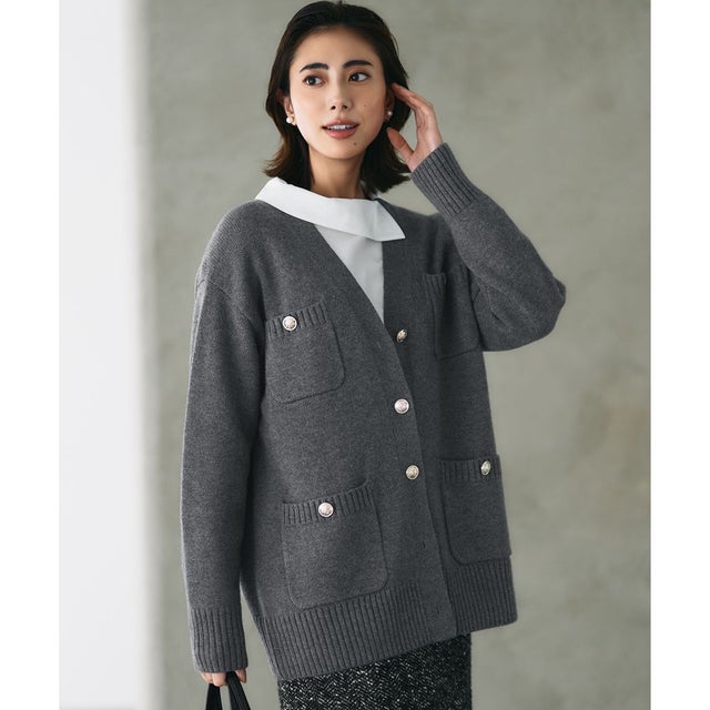 【一部予約/見上愛さん着用/WEB&一部店舗限定カラーあり】カシミヤブレンド ジャケットライク カーディガン （グレー系）