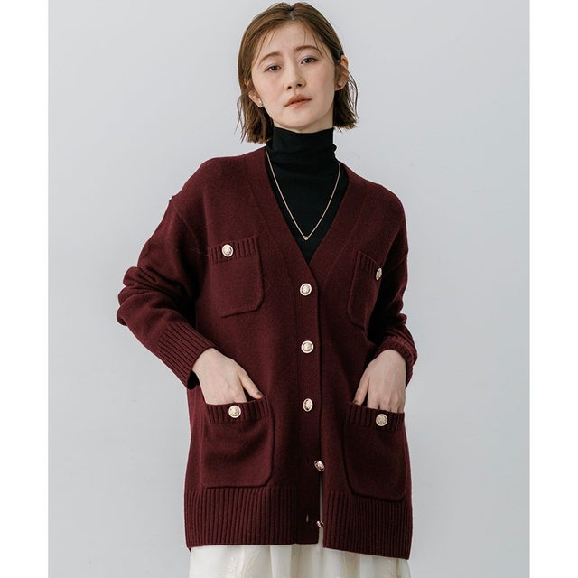 【一部予約/見上愛さん着用/WEB&一部店舗限定カラーあり】カシミヤブレンド ジャケットライク カーディガン （ボルドー系）