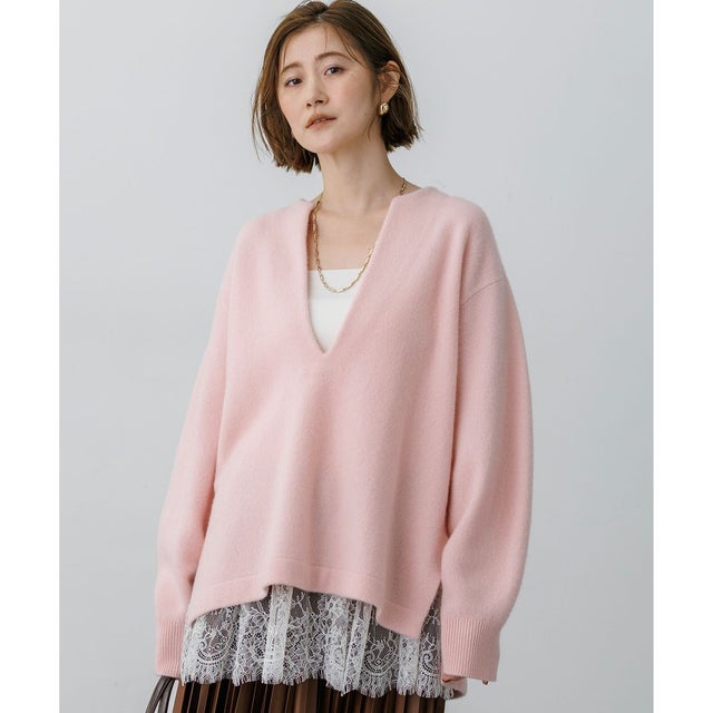 フェルティ キーネック ニットチュニック （ピンク系）