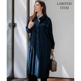 【Lサイズ限定】コットンコーデュロイ シャツ ワンピース （ブルーグレー系）