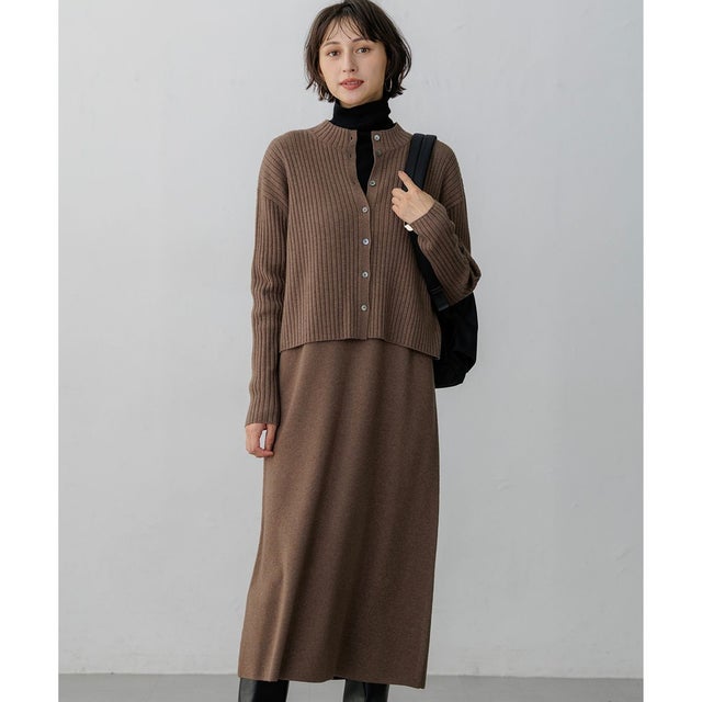 レイヤードニットツイン ワンピース （モカ系）