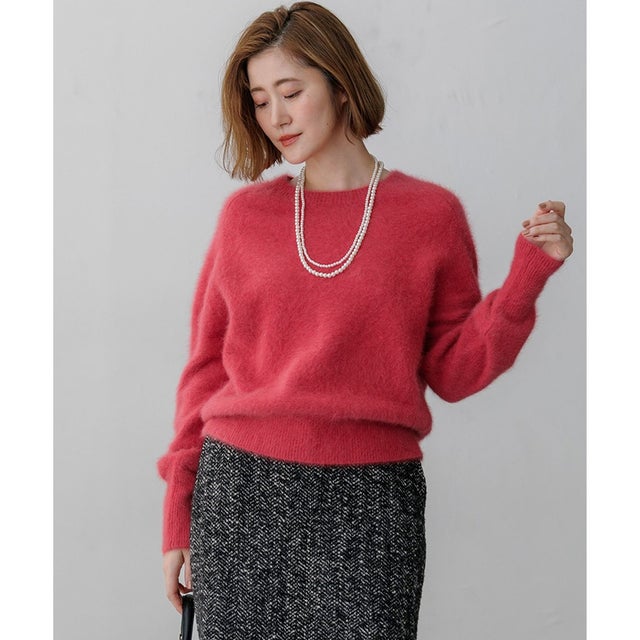 フォックスカシミヤファー クルーネック ニット （レッド系）