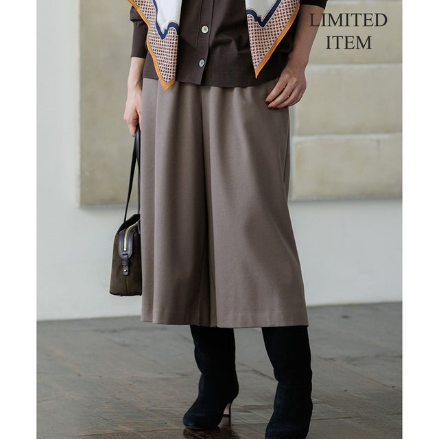 【Lサイズ限定】ツイルニードルジャージー ガウチョパンツ （ブラウン系）