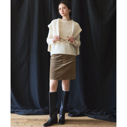 【SLOW/一部店舗限定】コットンミックスベルベット ミニ スカート （ダークグレー系）｜詳細画像