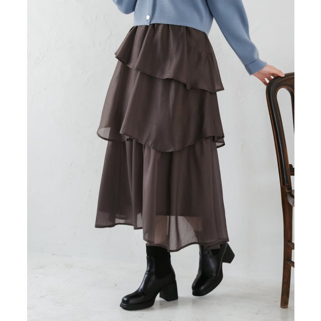 2025秋冬新作 ティアードイレヘムスカート TT547208 （BROWN）