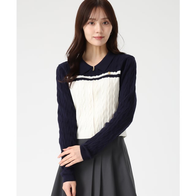 2025秋冬新作 ケーブル編みジップニット TT548308 （NAVY）