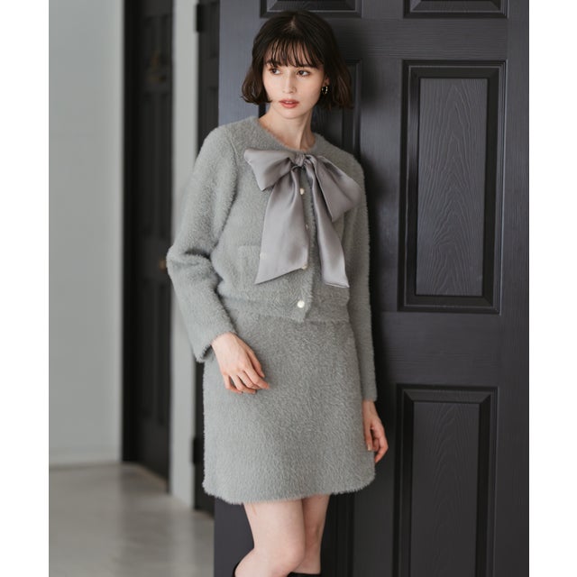 2025秋冬新作 シャギーカーデ×ミニスカセットアップ TT547411 （GREY）