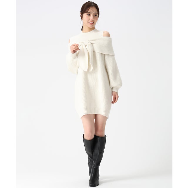 2025秋冬新作 リボンモチーフミニワンピース TT547414 （OFF-WHITE）