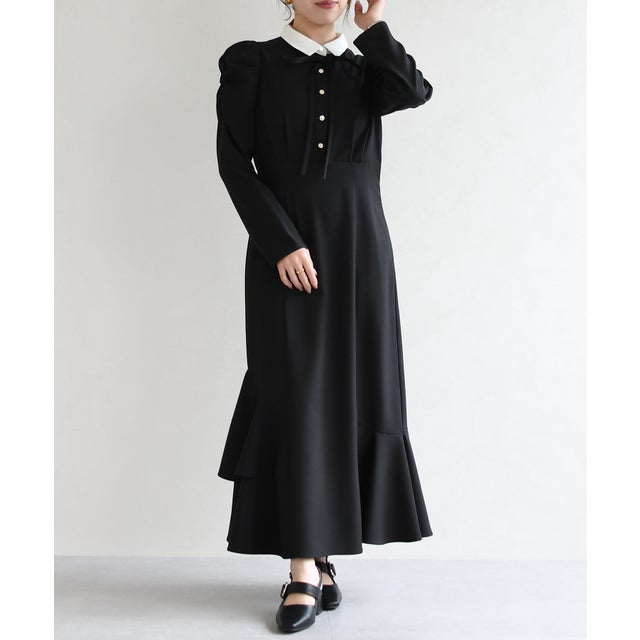 2025秋冬新作 襟付きマーメイドワンピース TT547419 （BLACK）