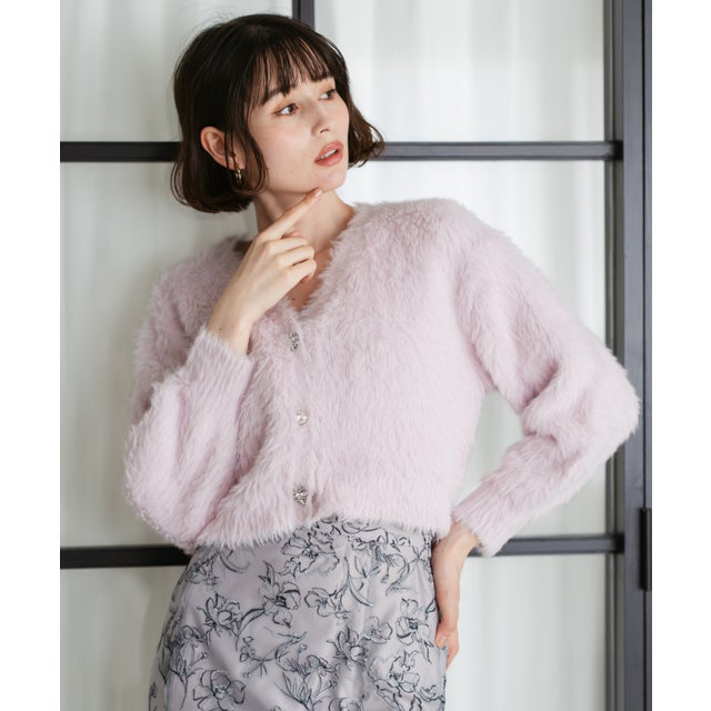 2025秋冬新作 Vネックシャギーカーディガン TT548406 （PINK）
