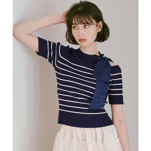 2026秋冬新作 ワンショルダーリボンニット TT638301 （NAVY）