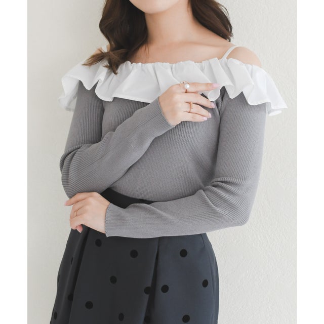 2026秋冬新作 オフショルコンビラッフルニット TT638304 （GREY）