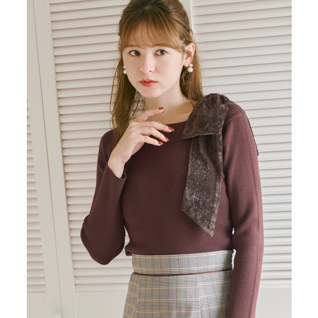 2026秋冬新作 アシメベロアリボンニット TT638305 （BROWN）
