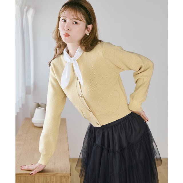 2026秋冬新作 襟付きハートポケットカーディガン TT638402 （YELLOW）