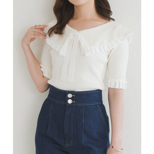 2026秋冬新作 フリルカラーニット TT638303 （OFF-WHITE）