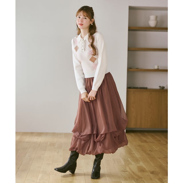 2026秋冬新作 バルーンロングスカート TT637208 （BROWN）