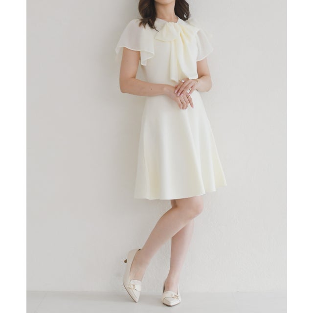 2026秋冬新作 ボウタイミニニットワンピース TT637403 （OFF-WHITE）