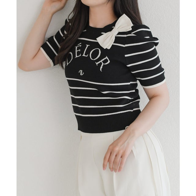 2026秋冬新作 ブローチ付きロゴニット TT638309 （BLACK/WHITE）