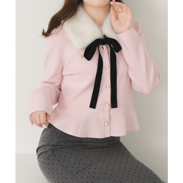 2026秋冬新作 ファーティペット付きペプラムニットカーディガン TT638403 （PINK）