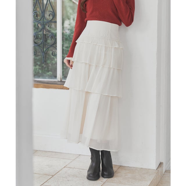 2026秋冬新作 シアーティアードスカート TT637212 （OFF-WHITE）