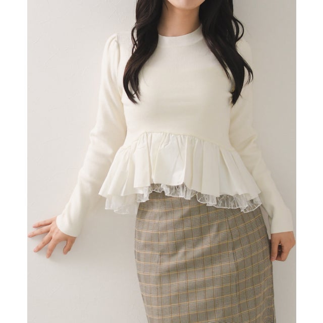 2026秋冬新作 アシメペプラムニットトップス TT648311 （OFF-WHITE）