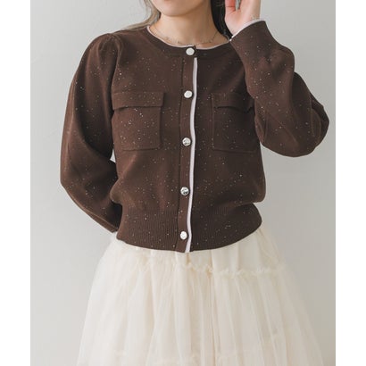 2026秋冬新作 スパンコールレイヤード風カーディガン TT638407 （BROWN）｜詳細画像