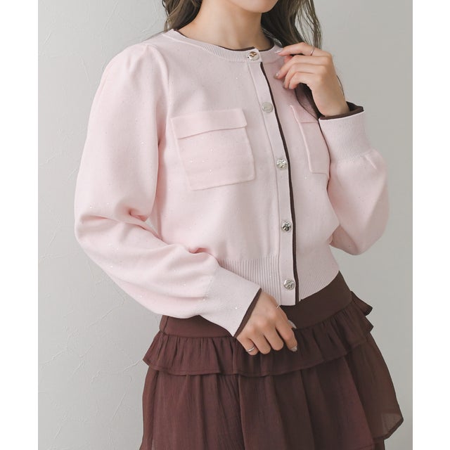 2026秋冬新作 スパンコールレイヤード風カーディガン TT638407 （PINK）