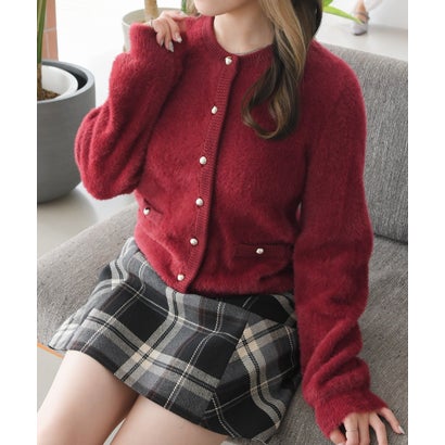 2026秋冬新作 クルーネックシャギーカーディガン TT638405 （RED）｜詳細画像