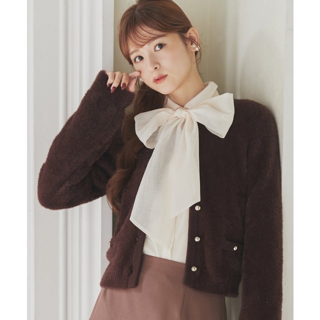2026秋冬新作 クルーネックシャギーカーディガン TT638405 （BROWN）