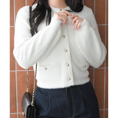 2026秋冬新作 クルーネックシャギーカーディガン TT638405 （WHITE）｜詳細画像