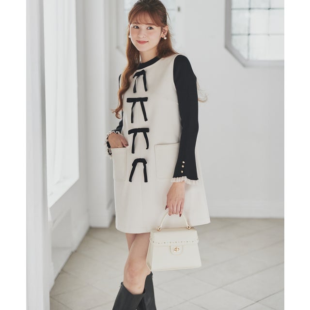 2026秋冬新作 ベロアリボンミニジャンスカ TT637404 （OFF-WHITE）