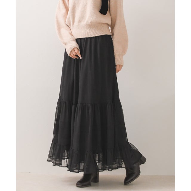 2026秋冬新作 チュールフレアスカート TT647202 （BLACK）