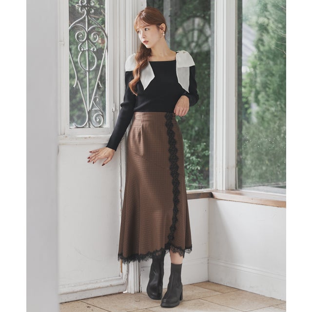 2026秋冬新作 レーストリミングスカート TT647203 （BROWN）