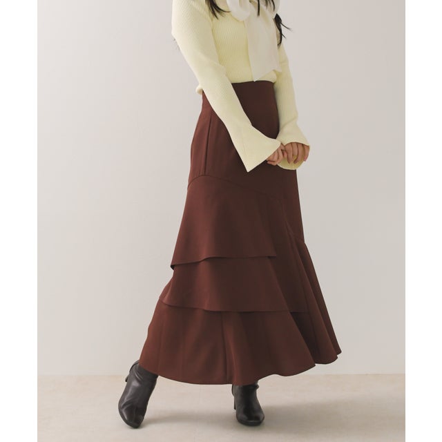 2026秋冬新作 アシメティアードスカート TT647204 （BROWN）
