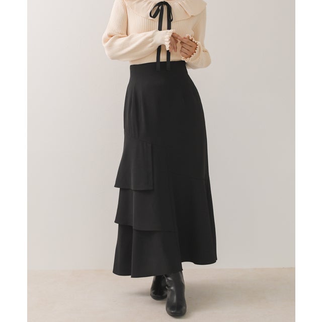 2026秋冬新作 アシメティアードスカート TT647204 （BLACK）