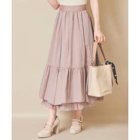 裾チュールタフタフレアスカート （ピンク）