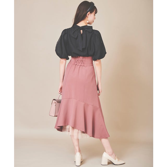 バック裾チュールマーメイドスカート （ピンク）