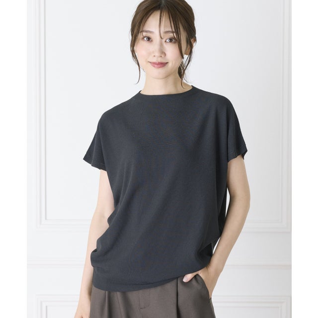 ホールガーメントフレンチスリーブプルオーバーニット《Cuoo PLUS》《日本製》｜大人の品格漂う、上質かのこ編み日本製ニット （チャコールグレー3）