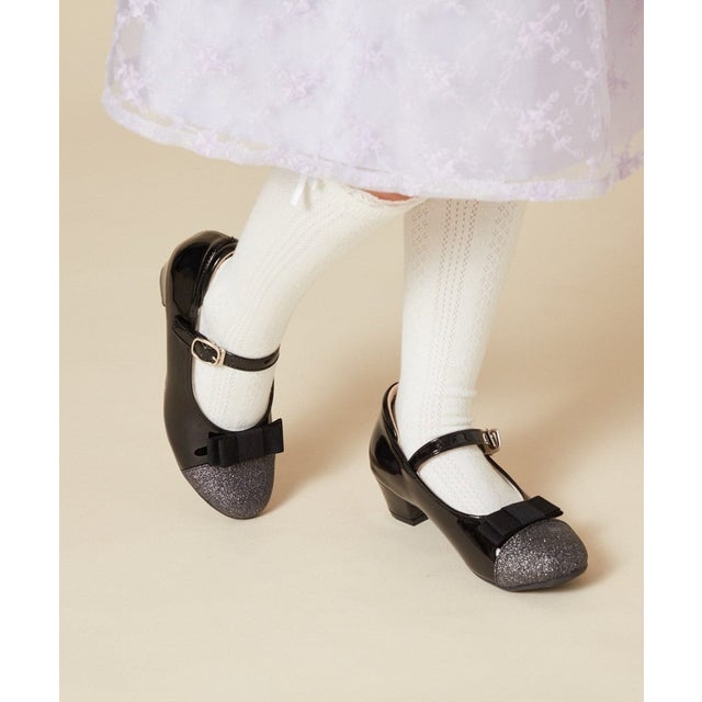 リボンヒールパンプス （ブラック）